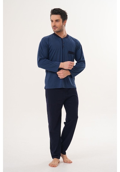 Markalinda 3126 İndigo %100 Pamuk Büyük Beden Erkek Pijama Takımı İndigo