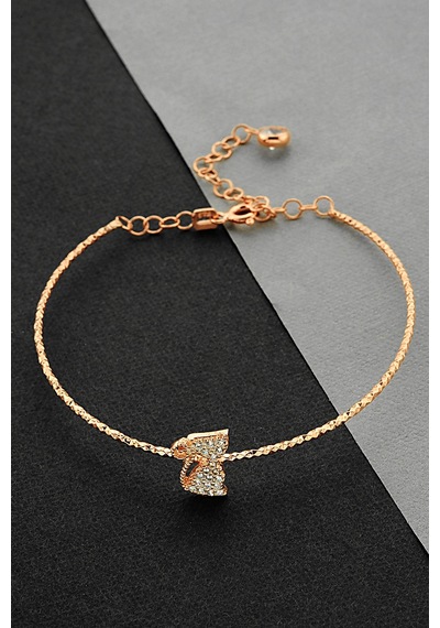 Zirkon Taşlı Gümüş Kedi Figürlü Rose Bileklik - B082701