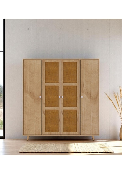 Floradesign Bali Bohem Jüt 4 Kapaklı Gardırop /jüt Mdf Kapaklı Elbise Dolabı 160cm