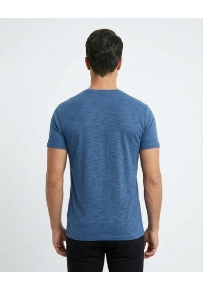 Uki İndigo Modal Bisiklet Yaka T-shirt