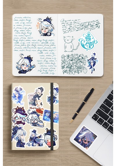 Lady Furina Genshin Impact Anime Gacha Yapışkanlı Folyo Sticker Paketi 23 Adet Çok Renkli