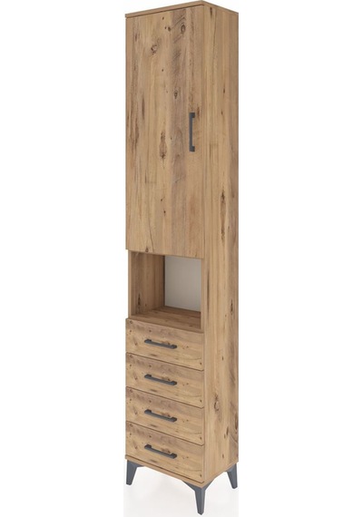 Arges Dolap 4 Raflı 4 Çekmeceli Tek Kapaklı 44x30x221 Çam-çam Atlas Çam