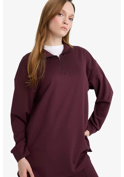 Defacto Regular Fit Fermuarlı Yaka Uzun Kollu Tunik F5771ax26spbr475 Bordo-br475
