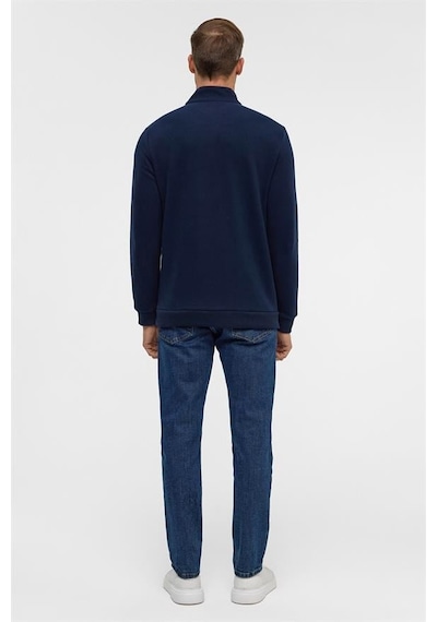 Süvari Lacivert Regular Düz Polo Yaka Sweatshirt Lacivert