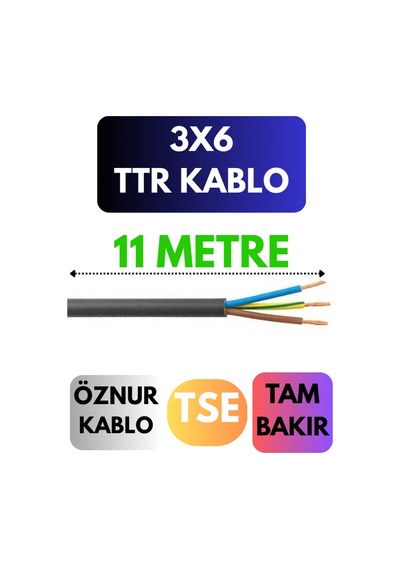 Öznur 3x6 Ttr Kablo Metre Seçenekli Siyah - 11 Metre
