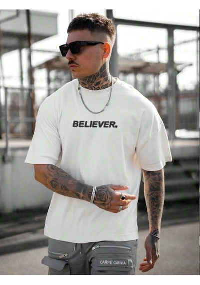 Altamira Erkek Believer Baskılı Oversize T-shirt 001