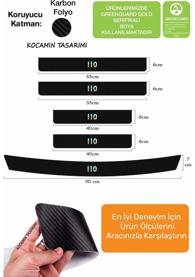 Hyundai İ10 Kapı Eşiği Karbon Koruyucu Set İ10 Modeline Uyumlu 5 Parça Premium Baskı