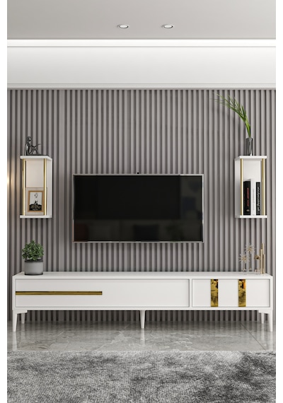 Givayo Mobilya Lükens Tv Ünitesi Beyaz Gold 180 Cm