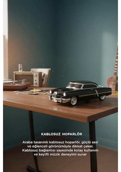 Torima D85 Bluetooth Hoparlör Retro Klasik Araba Tasarımlı 10w Fm Usb Selfie Speaker Siyah