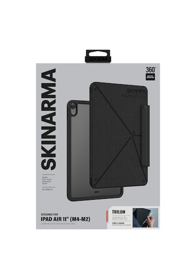 İpad Air 11 2024 Uyumlu Kılıf Skinarma Kalemlikli Dokulu Standlı Magnetik Trilon Kılıf Siyah Kapaklı Kılıf