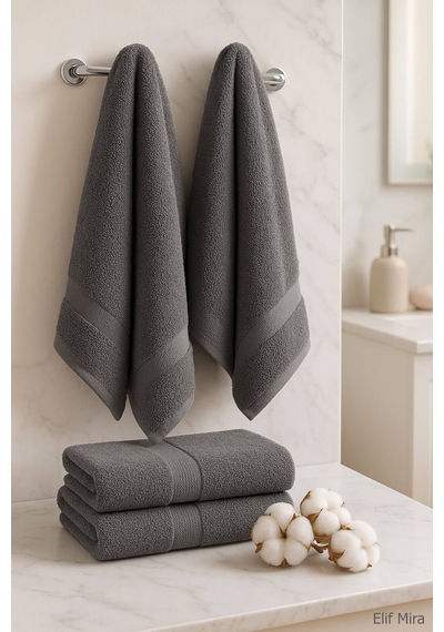 4 Lü Banyo Havlusu Seti %100 Pamuklu 70x140 Cm Pleasure Antrasit-Antrasit