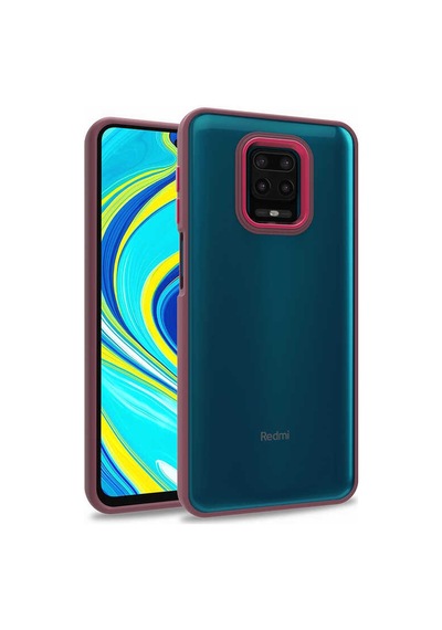 Noktaks - Redmi Note 9s Uyumlu Kılıf Koruyucu Arkası Şeffaf Renkli Kenarlı Flora Kapak - Kırmızı - T22865