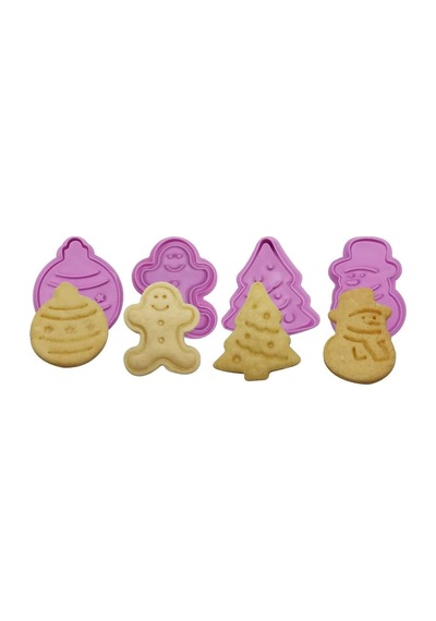 Yılbaşı Şekilli Adam Çam Ağacı Basmalı Kurabiye Kalıbı Gingerbread Man Desenli Şeker Hamuru Kesici Aparat Konsept 1, Krem-turuncu Ahşap -  Beyaz