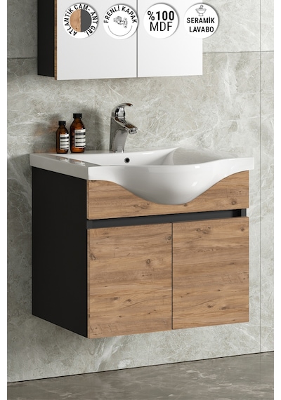 Yıldız 55 Cm Antrasit Gri Mat-Atlantik Çam Mdf Seramik Lavabolu Asma Banyo Alt Dolabı Antrasit - Atlantik Çam Yıldız 55 Cm Antrasit Gri Mat-Atlantik Çam Mdf Seramik Lavabolu Asma Banyo Alt Dolabı Antrasit - Atlantik Çam