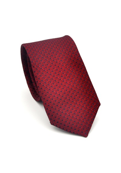 Gaffy Lacivert Nokta Desenli Bordo Dokuma Kumaş Mendilli Slim Fit Kravat // Sdk-2510-3 Bordo