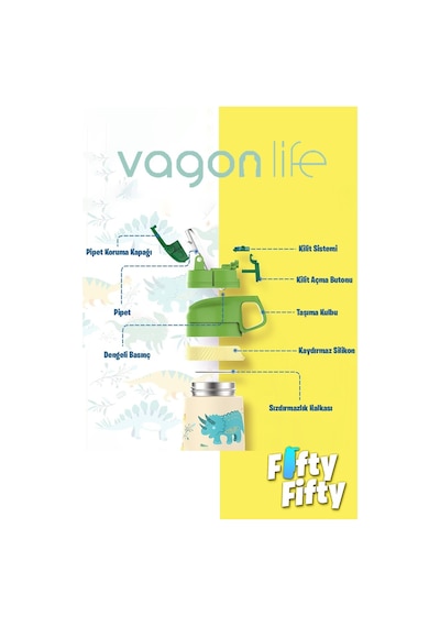 Vagonlife Çocuk 350 Ml Pipetli Çelik Matara Paslanmaz Çelik Termos 5 Farklı Renk 2055-350ml 001