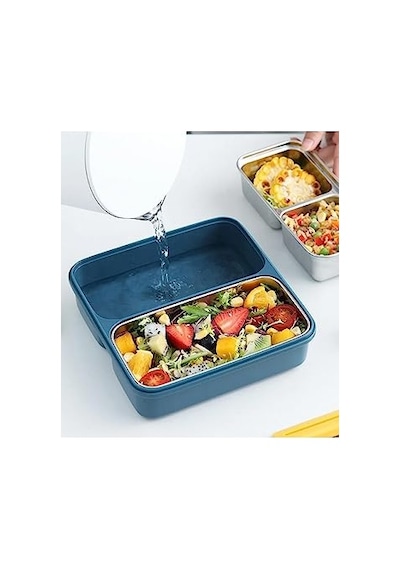 Vagonlife Bento 950ml Lunchbox Tek Katlı 3 Bölmeli Çelik Sefer Tası Yemek Kutusu Lacivert-sarı Diğer