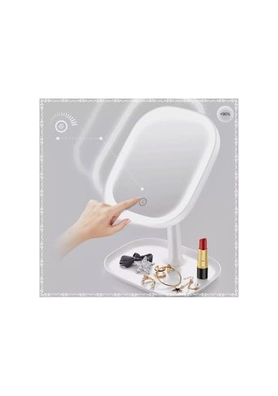 Led Işıklı Ayarlabilir Makyaj Aynası, Usb Şarj Edilebilir, 3 Işık Fonksiyonu, Parlaklık Ayarlı Ve Organizer Tabanlı Taşınabilir Kozmetik Ayna- Pembe Açık Bej