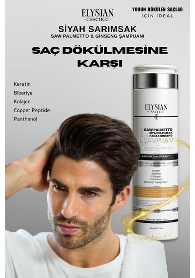 Elysian Essence Saw Palmetto & Siyah Sarımsak & Panax Ginseng Şampuanı 2 Adet Copper Peptidli Saç Dökülmesine Karşı Bakım 300 Ml Tüm Saç Tipleri