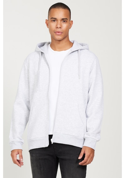 AC&Co / Altınyıldız Classics Erkek Kar Melanj Standart Fit Normal Kesim Kapüşonlu Fermuarlı Sweatshirt Kar Beyaz