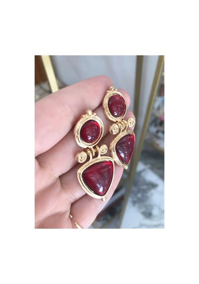 Bordo Vintage Model Küpe Altın