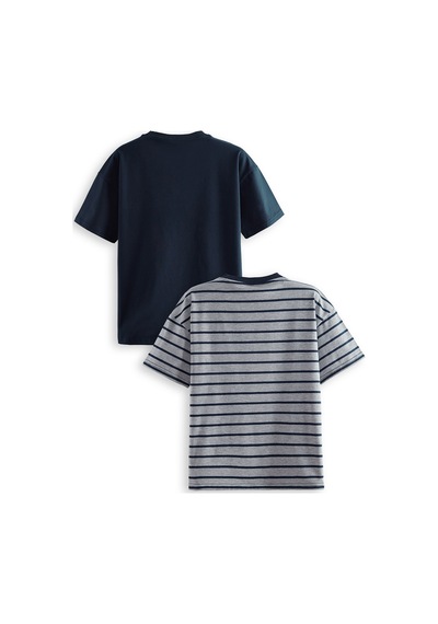 Denokids Erkek Çocuk Basic Oversize 2'li T-shirt Takım Renkli Çok Renkli