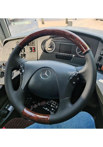 Mercedes Axor Travego Araca Özel Direksiyon Kılıfı Ahşap Nokta Siyah İp Siyah