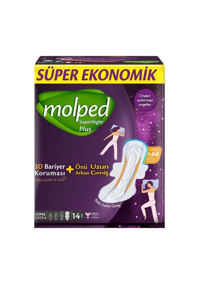 Molped Super Night Önü Uzun Hijyenik Ped 14'lü - 8 Adet Tarı