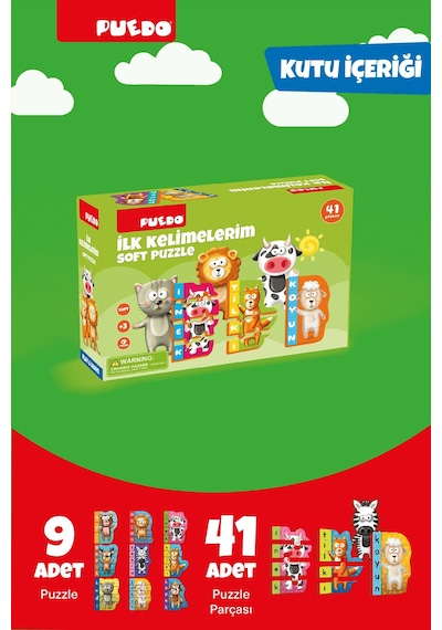 Puedo İlk Kelimelerim Eva Puzzle Hayvanlar 41 Parça Eğitici 3+ Çocuk Oyuncak Seti