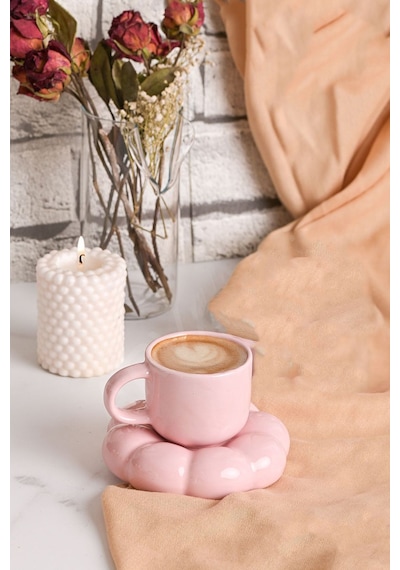 Mithra Life 95 Ml Papatya Şekilli Seramik Pembe Türk Kahvesi Fincan Takımı Mıt1158 Pembe