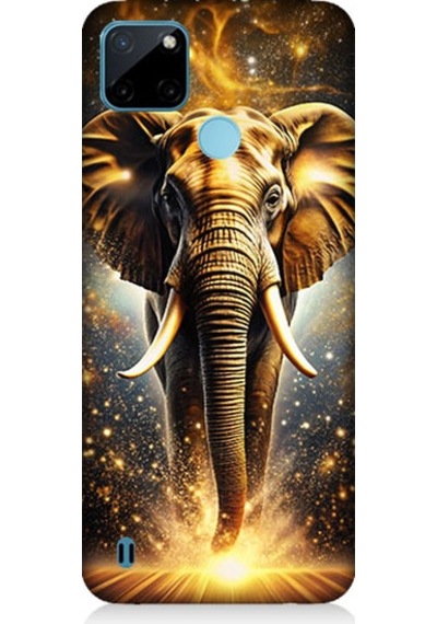 Realme C21y Uyumlu Altın Fil Desenli Silikon Kılıf