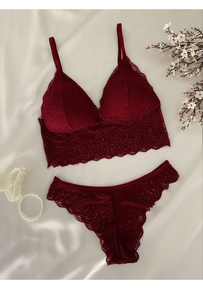 Mh Moony Homewears Premium Bordo Bralet Takımı Bordo