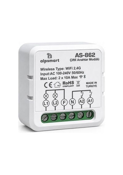 Alpsmart As-862 Akıllı Wi-fi Çiftli Duvar Anahtarı Modülü Tuya