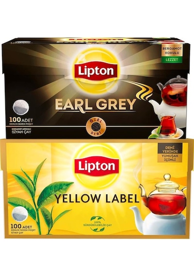Lipton Yellow Label Siyah 100 'lü + Earl Grey Bergamot Aromalı Siyah Demlik Poşet Çay 100'lü