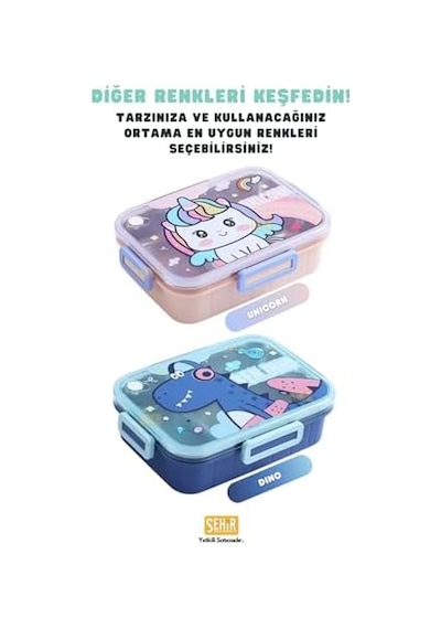750ml Lunchbox Sevimli Dostlar Tek Katlı 3 Bölmeli Paslanmaz Çelik Sefer Tası Yemek Kutusu Pembe Unicorn Bakır