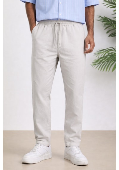 Tarz Cool Erkek Yazlık Keten Karışımı Relaxed Pantolon Bej
