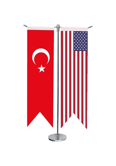 Masa Üstü Kırlangıç Amerika + Türk Bayrağı + Krom T Direk Masa Ba