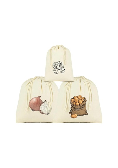 Stonehill Patates, Soğan Ve Sarmısak Saklama Torbası, 3'lü Set, Ham Bez Kumaş, Çekme İpli Sku: Smg8690010190581 Açık