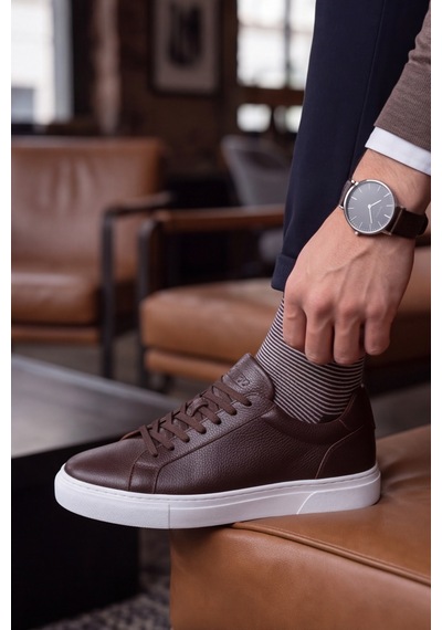 Liarca Ghostwood - Hakiki Deri Sararmaz Faylon Taban Kahverengi Beyaz Erkek Sneaker Ayakkabı Kahverengi - Beyaz