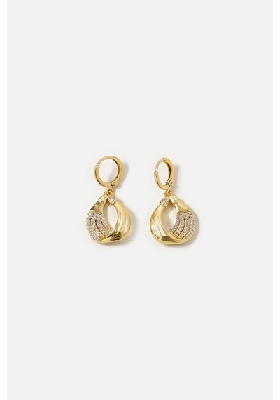 Akışkan Taşlı Küpe Seti Gold