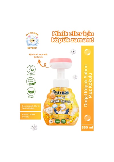 Baby İcon Doğal Çocuk Köpük El Sabunu 350 Ml Muz Kokulu Vegan Parabensiz Köpük