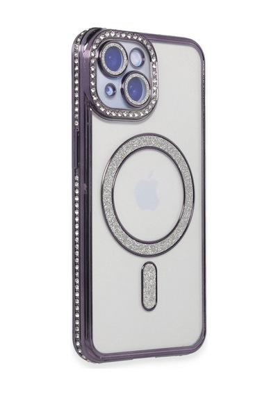 Apple iPhone Uyumlu-  13 Kılıf Joke Simli Magneticsafe Kılıf - Derin Mor