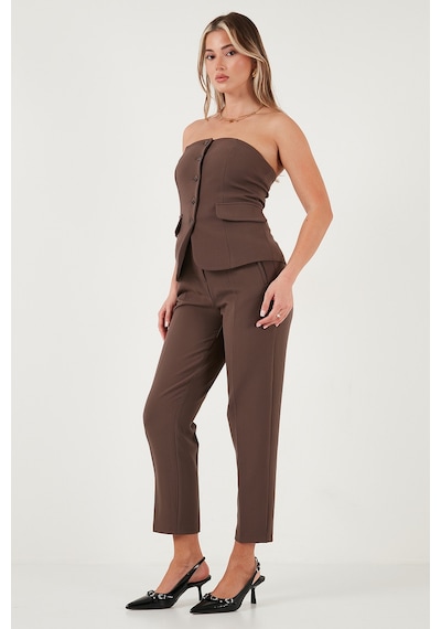 Lela Regular Fit Yüksel Bel Düz Paça Havuç Bayan Pantolon 68350109 Kahve