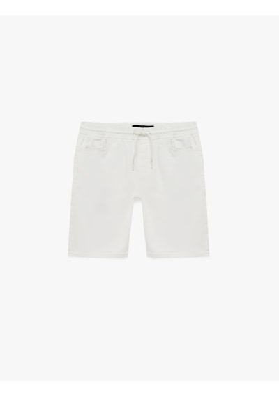 Koton Pamuklu Bermuda Cepli Slim Fit Beli Bağcıklı Jean Şort Beyaz 6sam40040nd