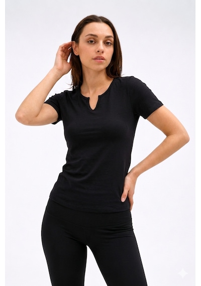 Normal People Irıs - Likralı Organik Pamuk Kumaştan Slimfit Kadın T-shirt Siyah