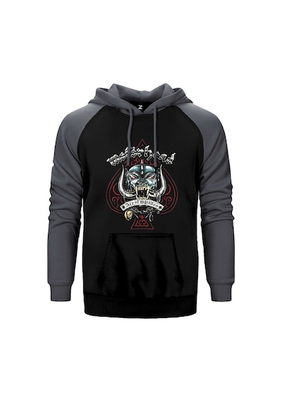 Motörhead Ace Of Spades Gri Renk Reglan Kol Kapşonlu Sweatshirt Gri