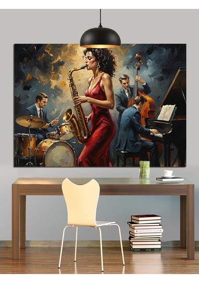 Caz Grubu Canlı Müzik Performansı Dekoratif Kanvas - Mdf Ahşap Tablo