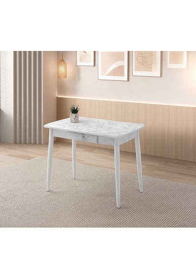 Ortadan Açılır Büyüyen Ahşap Yemek Masası Mermer Desenli 70x120cm