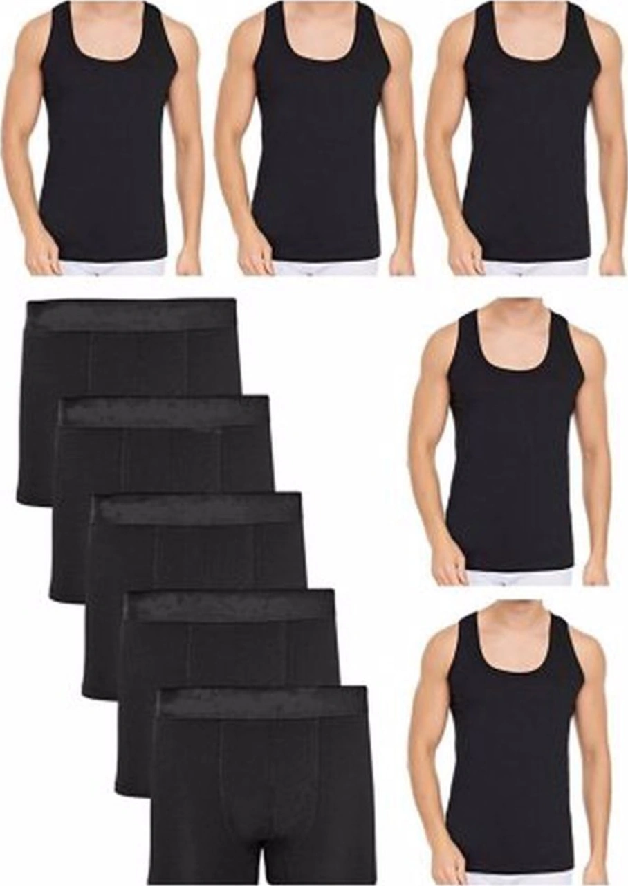 Tezzgelsin Erkek 10 Parça Atlet Ve Boxer Takımı Ekonomik Paket Atlet Ve Boxer Set 5 Atlet 5 Boxer Siyah - Siyah