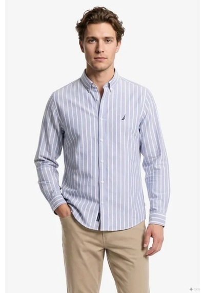 Nautica Erkek Mavi Regular Fit Çizgili Gömlek-24791